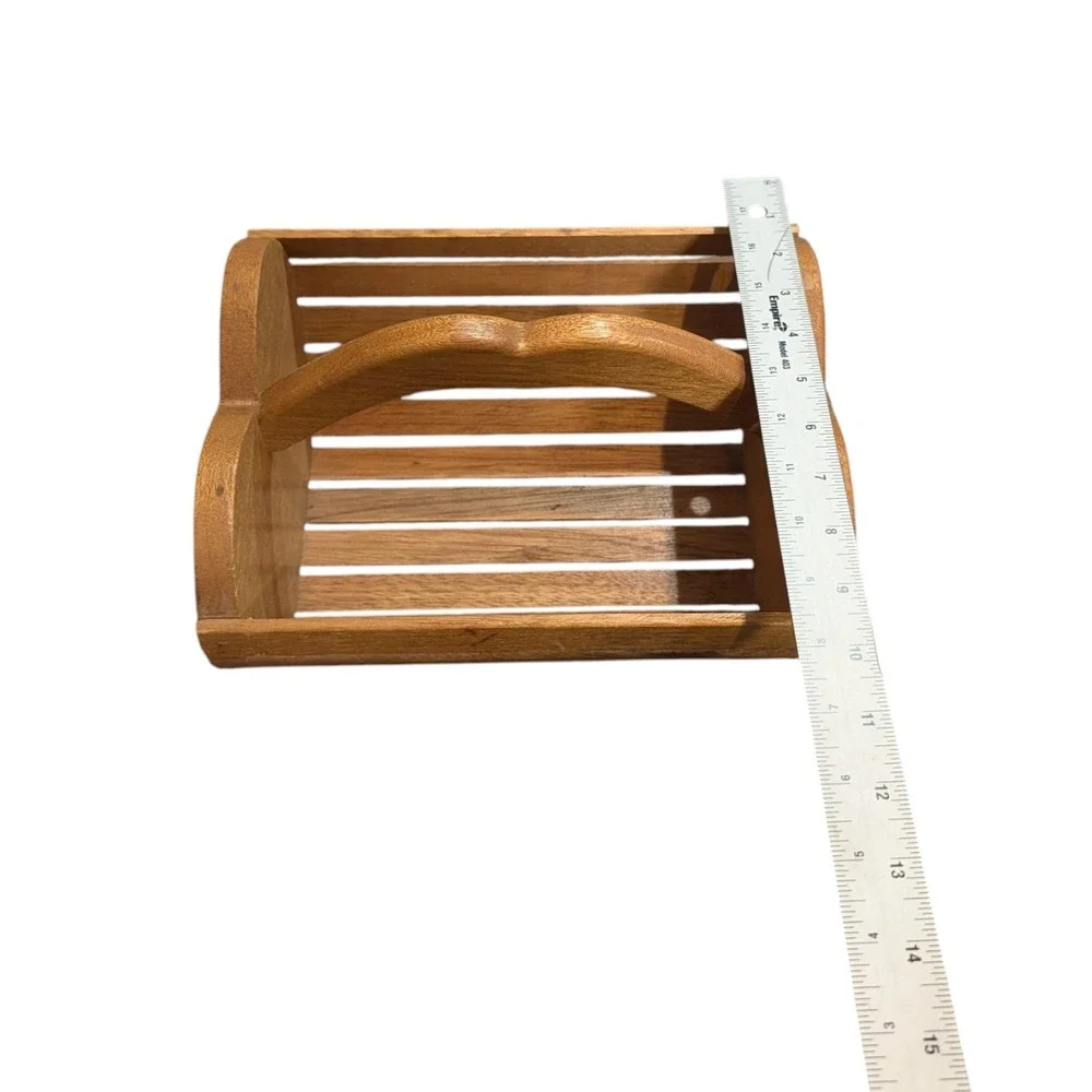 Vintage Heart Shaped Wooden Slat Basket Caddy with Handle Farmhouse Decor